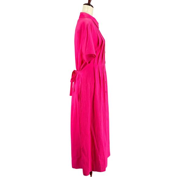 Vtg 80s 90s Two Potato Button Down Tie Back Short Sleeve Maxi Dress M Pink NOS - Picture 2 of 16